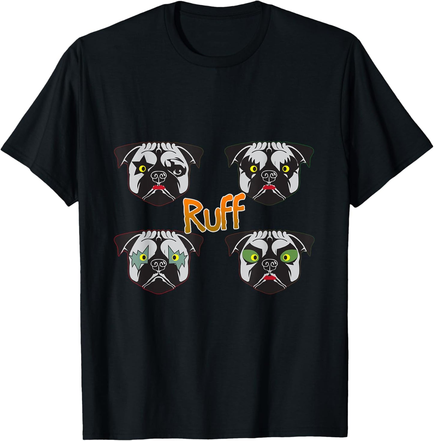 Ruff Rocking Dog Puppies Kiss Pet Pug Parody T-Shirt - T-Shirt | Black