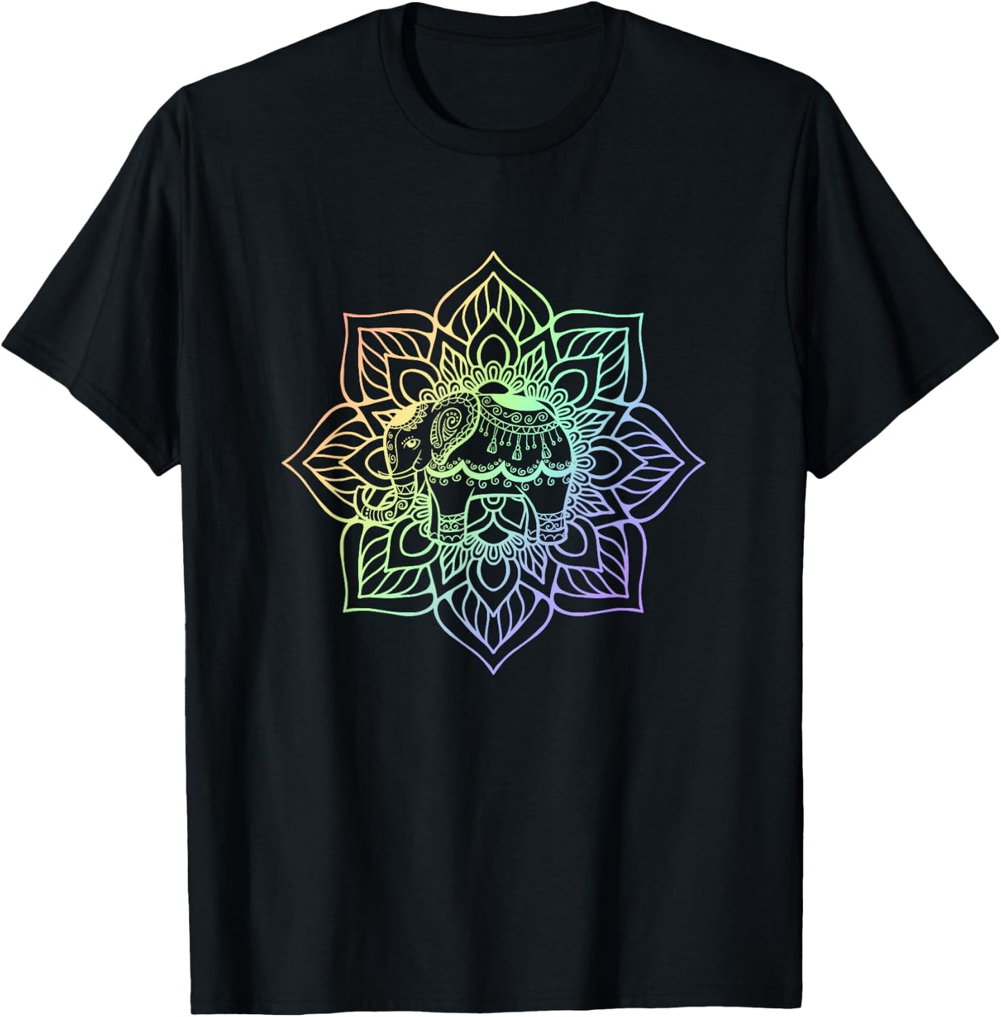 Rainbow Elephant Mandala | Spiritual New Age Buddhist Yoga T-Shirt - T-Shirt | Black