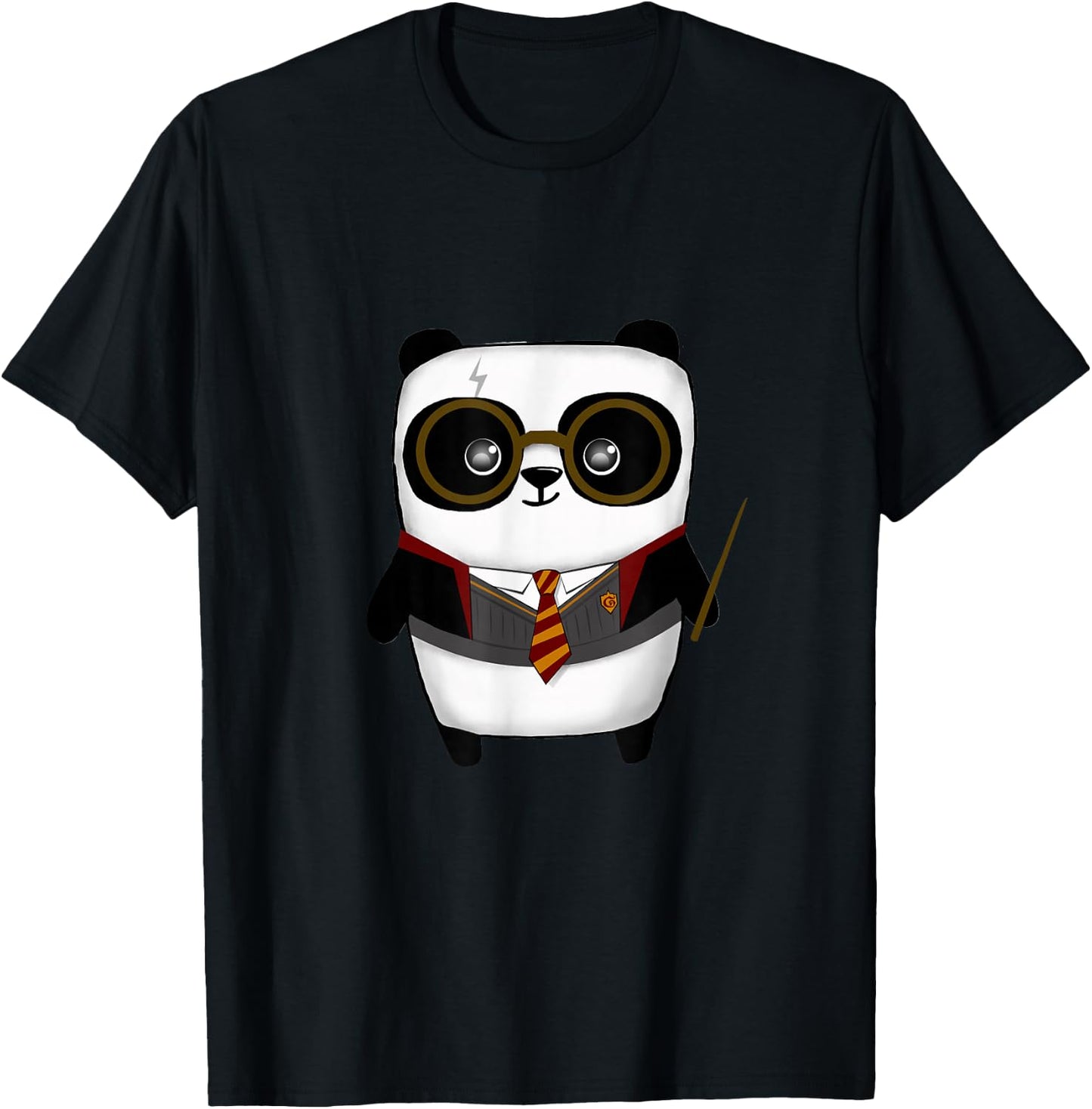 Panda Wizard Magic Wand School Boy Girl Funny T-Shirt - T-Shirt | Black
