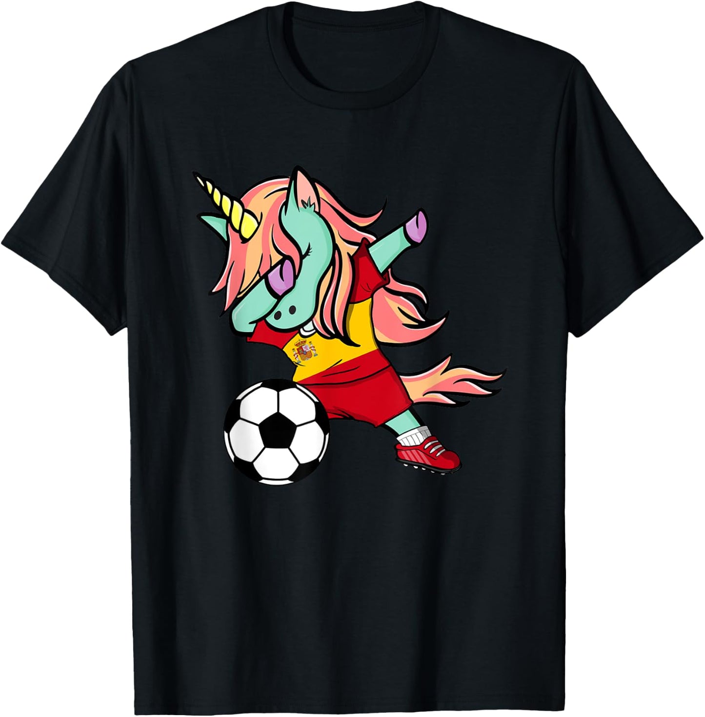 Dabbing Unicorn Soccer Spain Jersey Shirt Spanish Football T-Shirt - T-Shirt | Black