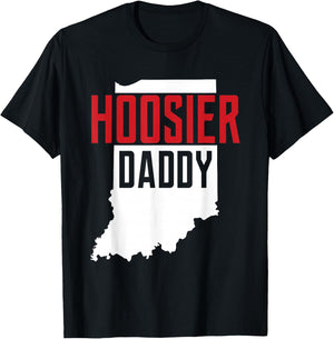 Hoosier Daddy Indiana State Map Gift T-Shirt - T-Shirt | Black