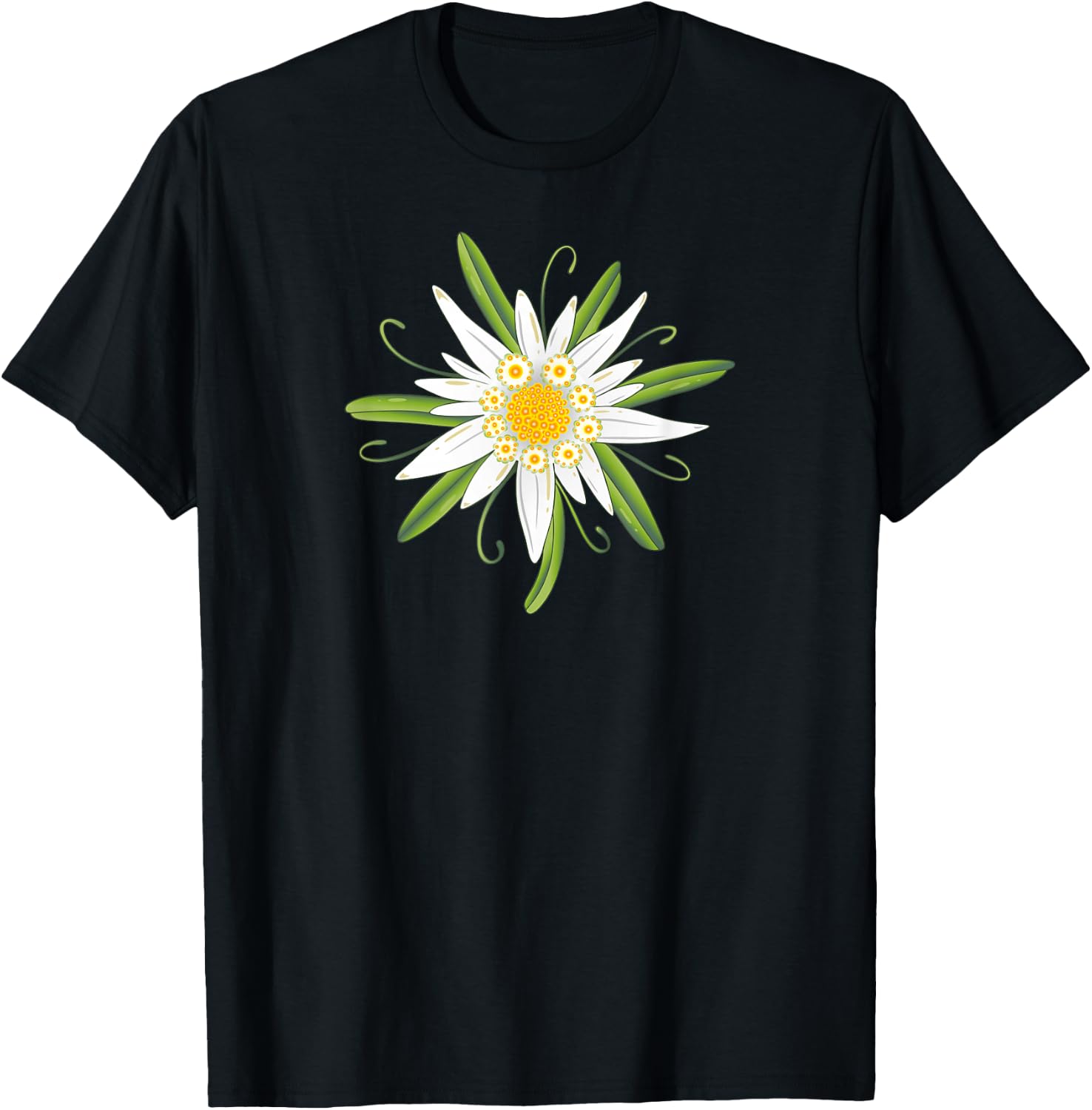 Oktoberfest Shirt. Edelweiss, traditional flower with leaves T-Shirt - T-Shirt | Black