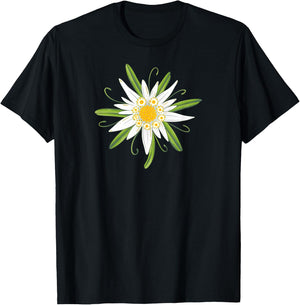 Oktoberfest Shirt. Edelweiss, traditional flower with leaves T-Shirt - T-Shirt | Black