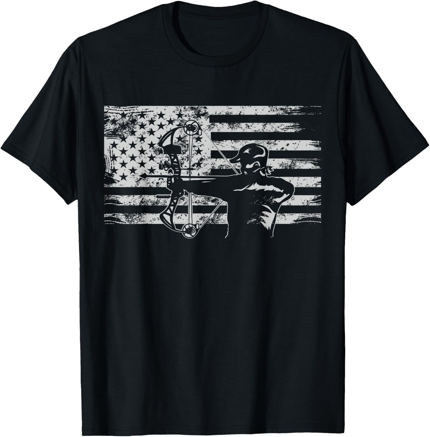 Hunting Archer American Flag T shirt Bowhunting Hunter Men T-Shirt - T-Shirt | Black