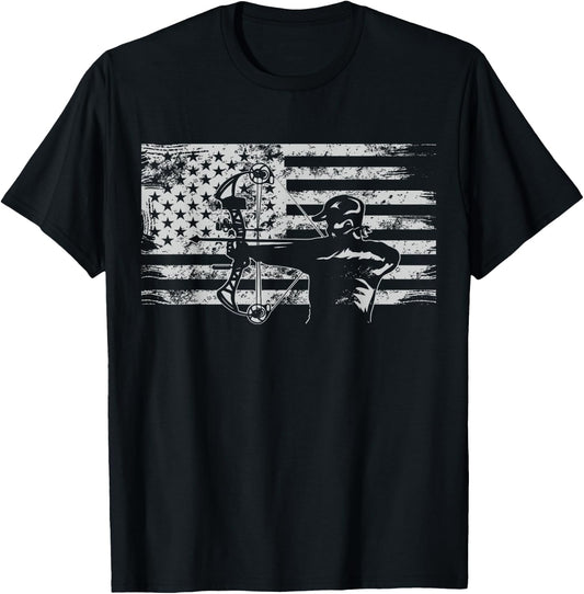 Hunting Archer American Flag T shirt Bowhunting Hunter Men T-Shirt - T-Shirt | Black