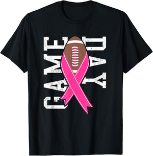 GameDay Breast Cancer Awareness Pink Football Ribbon T-Shirt - T-Shirt | Black