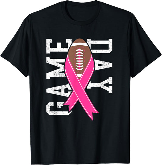 GameDay Breast Cancer Awareness Pink Football Ribbon T-Shirt - T-Shirt | Black
