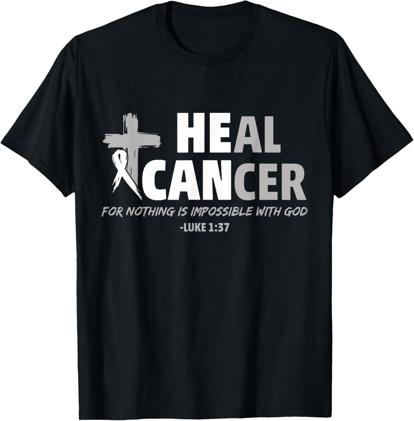 Lung Cancer Awareness White Ribbon Christian Cross T-Shirt - T-Shirt | Black