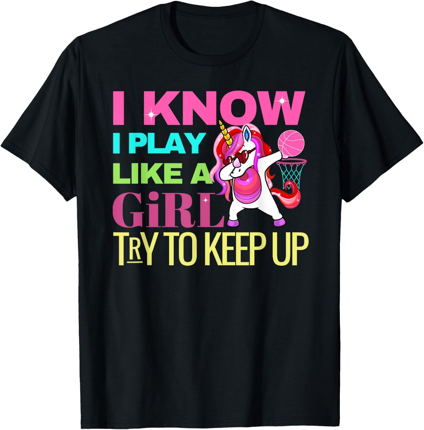 Envy Design Girls Basketball 's Dabbing Unicorn Gift Girls T-Shirt - T-Shirt | Black