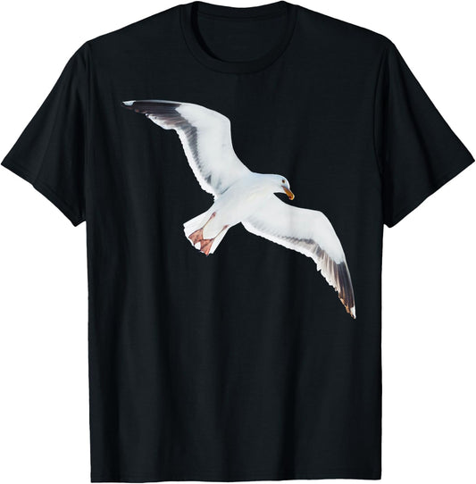 Flying Seagull Shirt Seagull Lover T Shirt Bird Watching T-Shirt - T-Shirt | Black