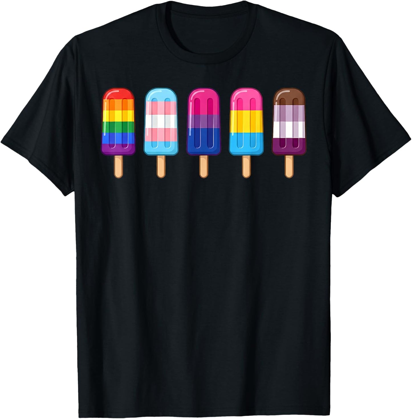 Gay Pride LGBT Flag Popsicles Rainbow Ice Cream Men Women T-Shirt - T-Shirt | Black
