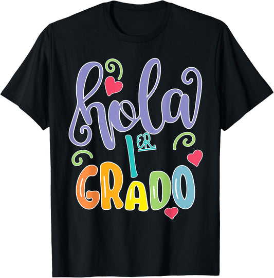 Hola 1er Primer Grado Spanish Teacher Maestra Espanol Equipo T-Shirt - T-Shirt | Black