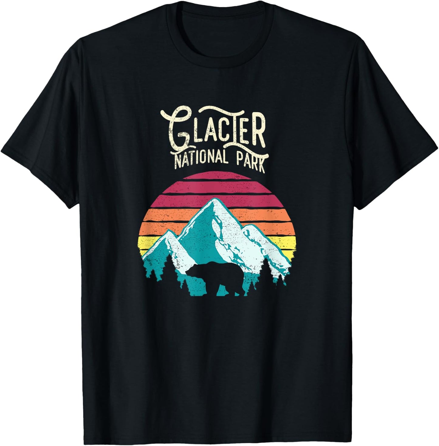Vintage Glacier National Park Mountain Bear Retro T-Shirt - T-Shirt | Black