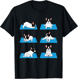 English Bulldog Yoga Puppy Yoga Poses and Meditation T-Shirt - T-Shirt | Black