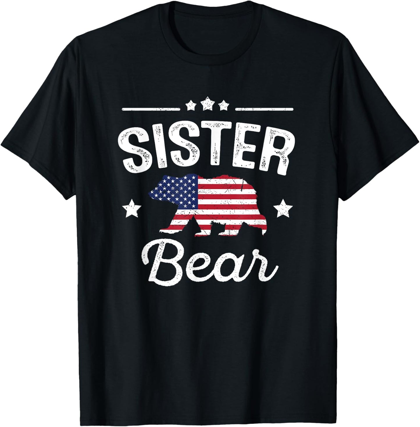 Sister Bear Patriotic Flag Matching 4th Of July T-Shirt - T-Shirt | Black