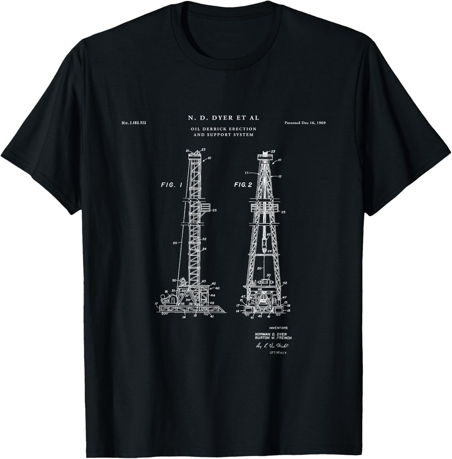 Oil Derrick Patent - drilling rig shirt T-Shirt - T-Shirt | Black