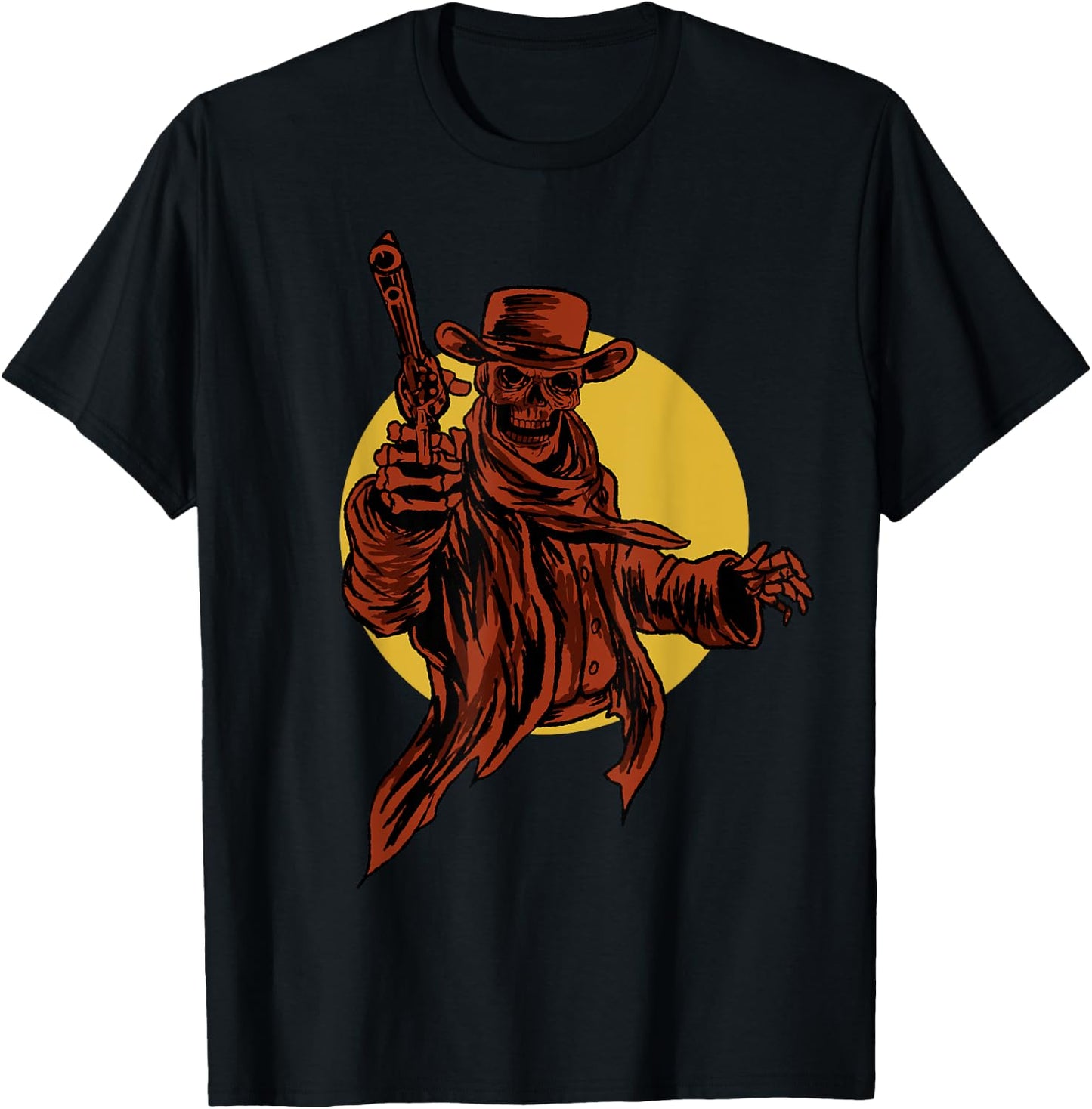 Cowboy Skull Dead Revolver Skeleton Cool Outlaw Gift T-Shirt - T-Shirt | Black