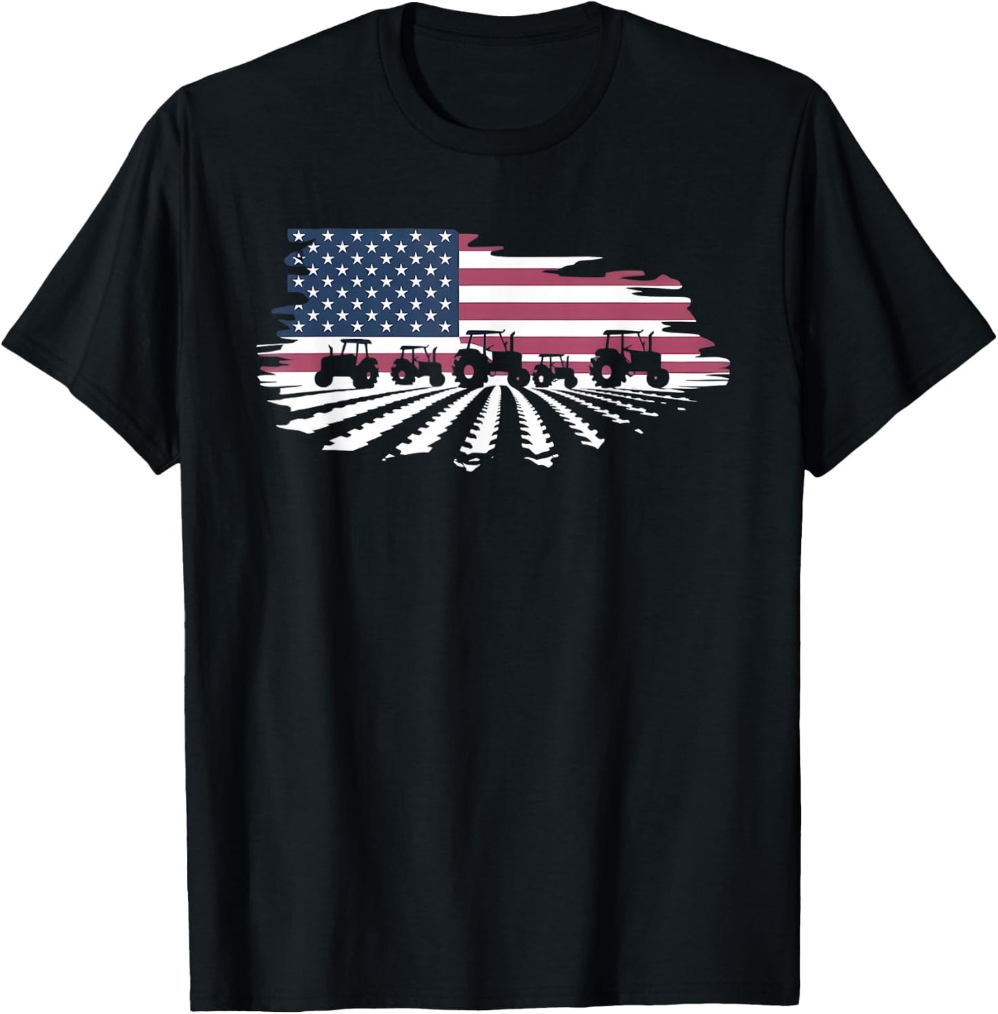 Agriculture Farm Tractor USA Flag Tractor American Farm T-Shirt - T-Shirt | Black