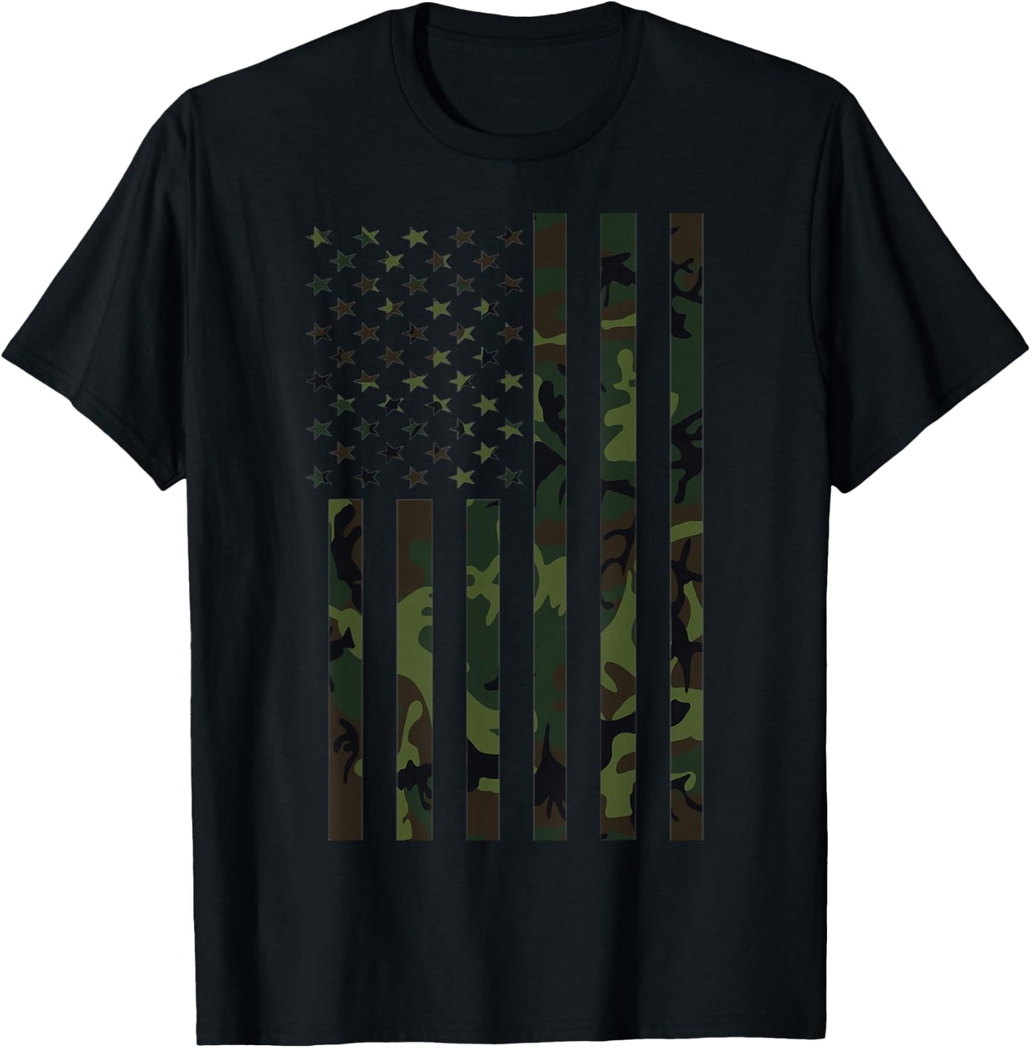 American Flag 4th of July Camo Military Camouflage Veteran T-Shirt - T-Shirt | Black