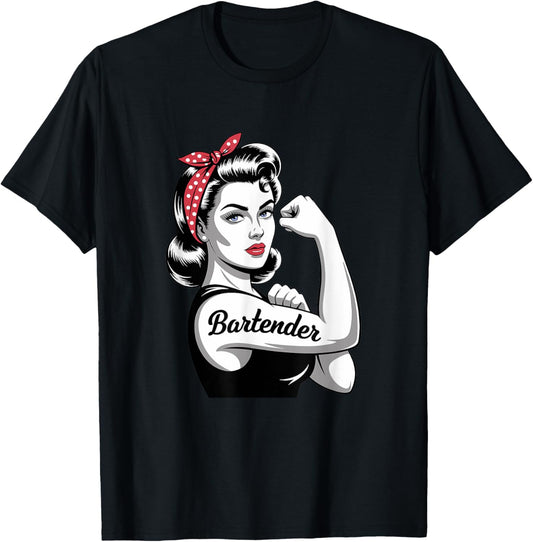 Female Bartender Rosie Riveter Cocktail Mixologist Woman T-Shirt - T-Shirt | Black