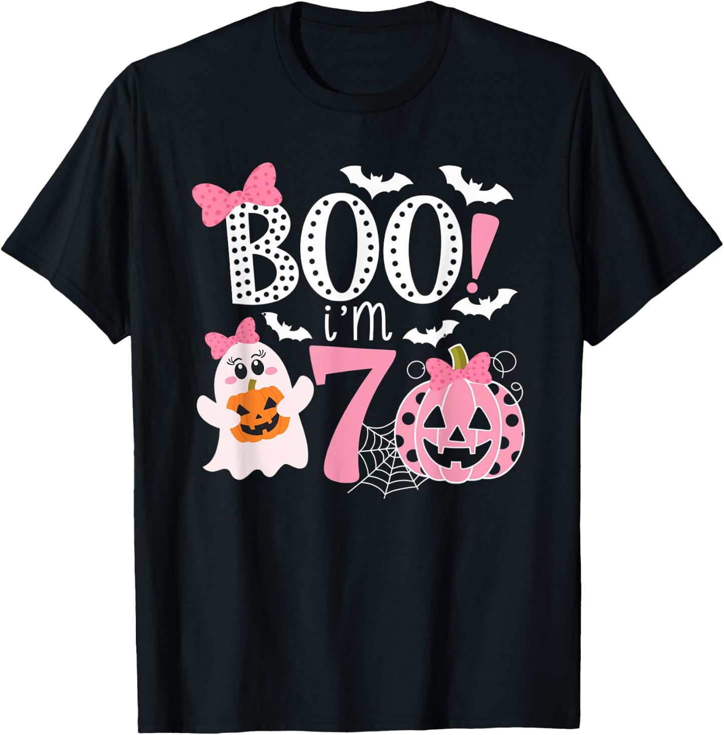 Boo I'm Seven Ghost Seventh 7th Birthday Halloween Girls T-Shirt - T-Shirt | Black