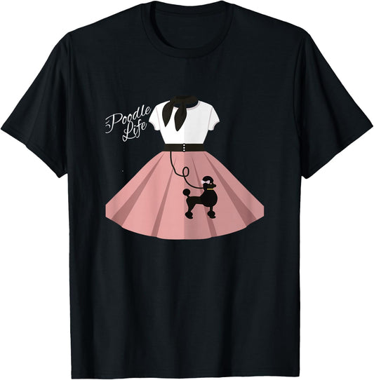 Women Poodle Skirt Costume Halloween Party Outfit Top T-Shirt - T-Shirt | Black