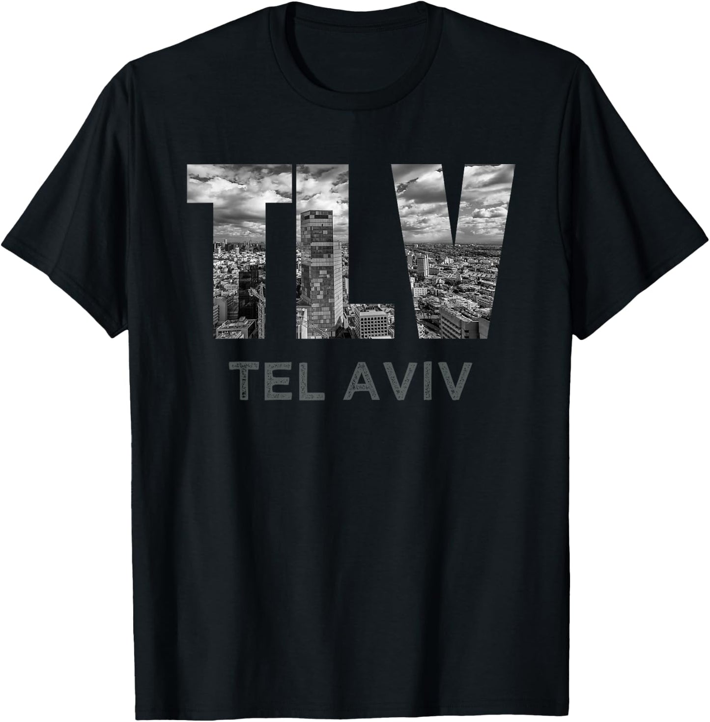 Tel Aviv TLV State Israel Tourist Vacation Skyline Art Gift T-Shirt - T-Shirt | Black