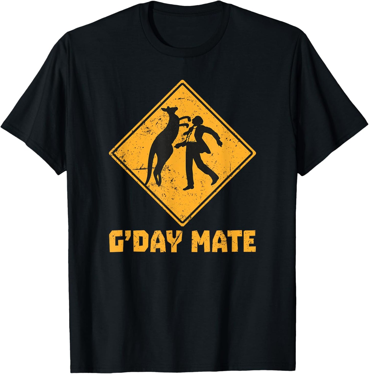 G'Day Mate Funny Kangaroo Punching Person Sign T-Shirt - T-Shirt | Black