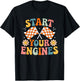 Groovy Start Your Engines Retro Checkered Flag Race Car T-Shirt - T-Shirt | Black