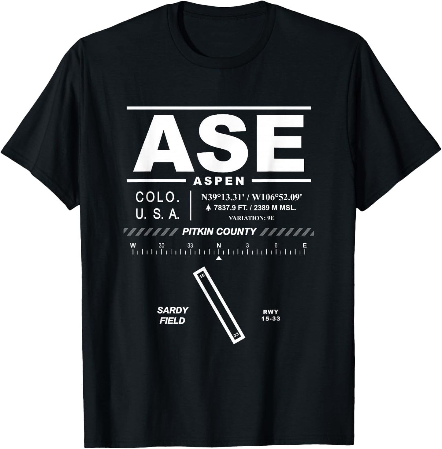 Aspen Pitkin County Airport Sardy Field Colorado ASE T-Shirt - T-Shirt | Black
