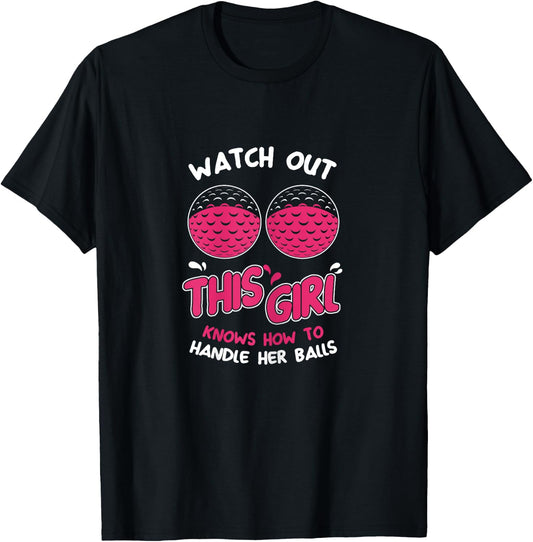Funny Puns Awesome Women Golfers Handle Her Balls Golf gift T-Shirt - T-Shirt | Black