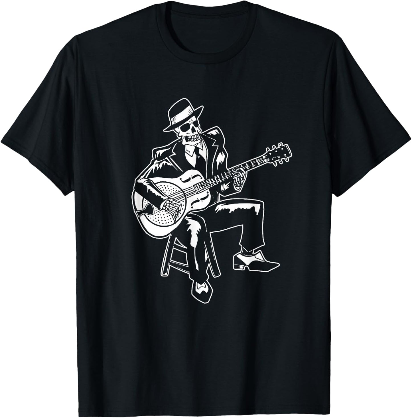 Skeleton Guitar Player Bluesman Vintage Blues Guitarist T-Shirt - T-Shirt | Black