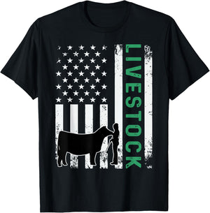 Patriotic Livestock Showmanship Girl and Show Stock Steer T-Shirt - T-Shirt | Black