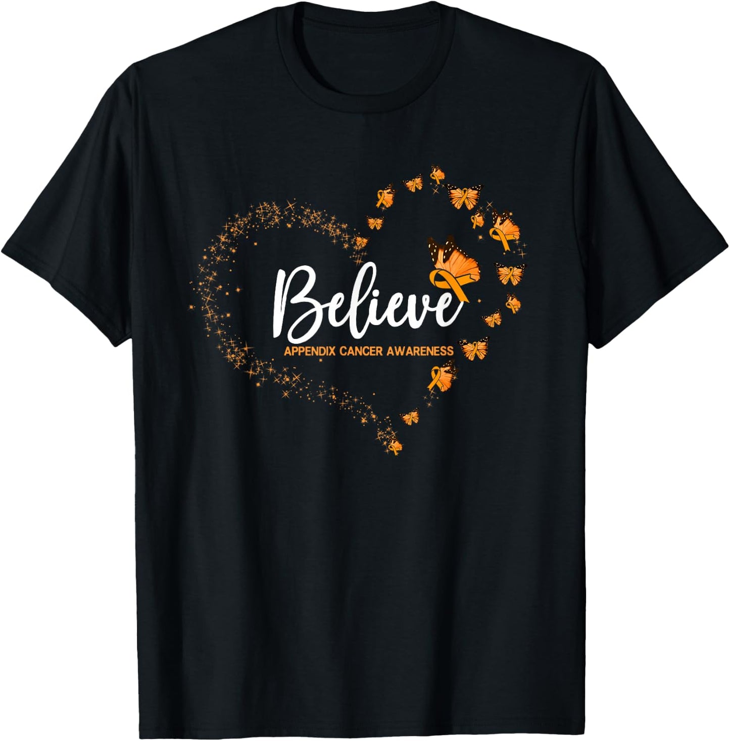 Appendix Cancer Awareness Butterfly Believe T-Shirt - T-Shirt | Black