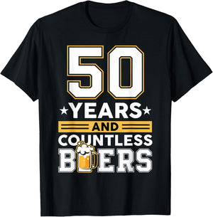 50 Years and Countless Beers Funny Birthday Husband Coworker T-Shirt - T-Shirt | Black