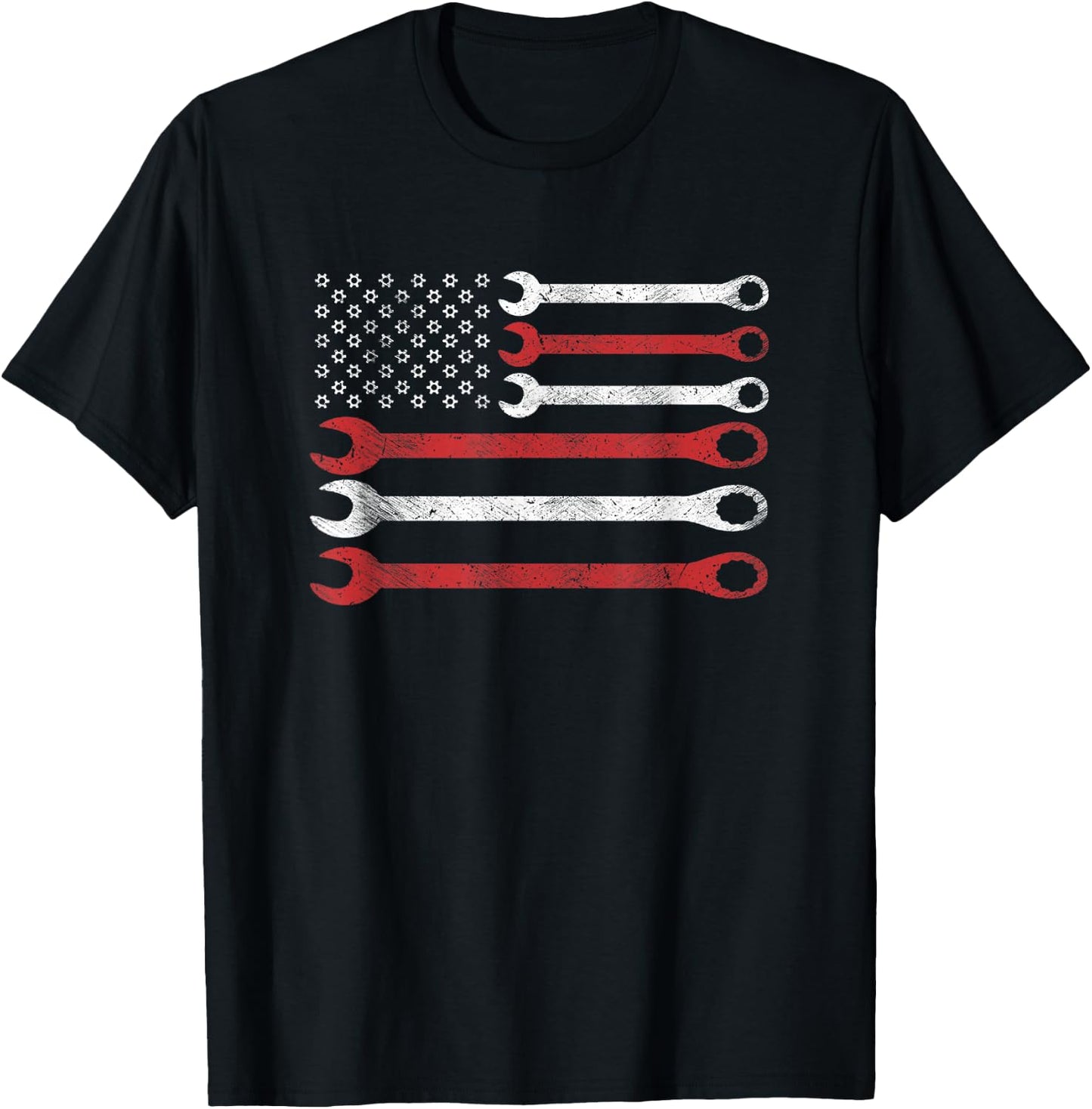 Wrench Nuts USA Flag Spanner Patriotic Mechanic Shirt Women Men T-Shirt - T-Shirt | Black