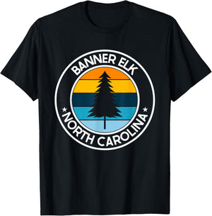 Banner Elk North Carolina NC USA City Pride Retro Sunset T-Shirt - T-Shirt | Black