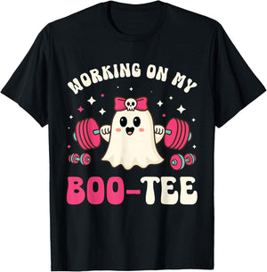Working on My Boo Funny Gym Halloween Dead Lift Ghost T-Shirt - T-Shirt | Black