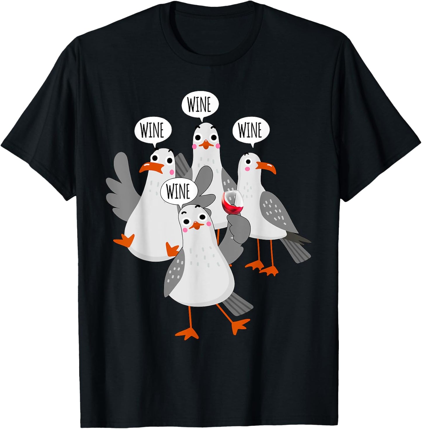 Wine! Wine! Wine! Seagull - Funny Wine Enthusiast T-Shirt - T-Shirt | Black