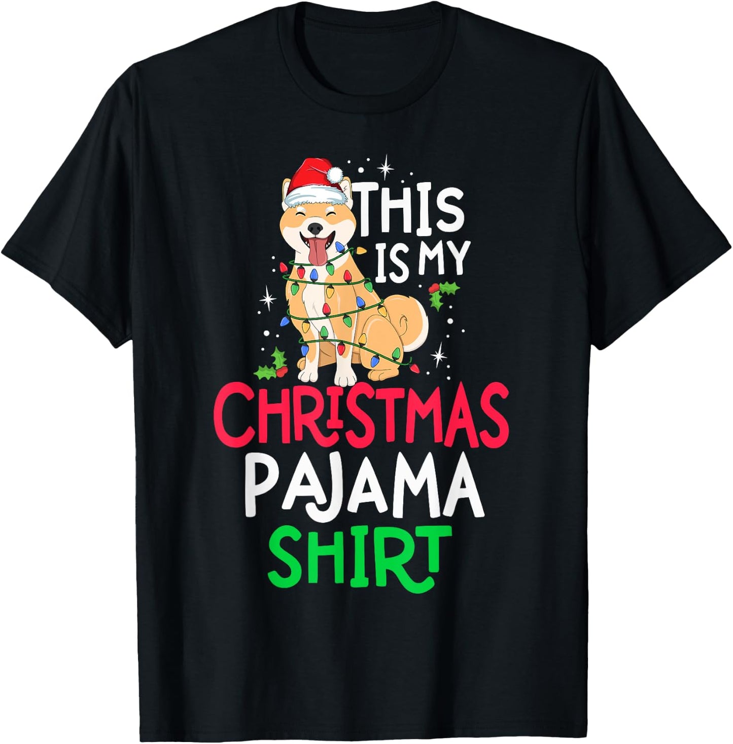 Shiba Inu Tree Lights Dog This Is My Christmas Pyjama Shirt Men Women Kids T-Shirt - T-Shirt | Black