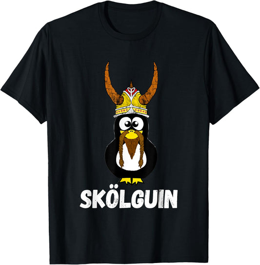 Skol Penguin Water Bird Funny Viking Nordic Horned Helmet T-Shirt - T-Shirt | Black