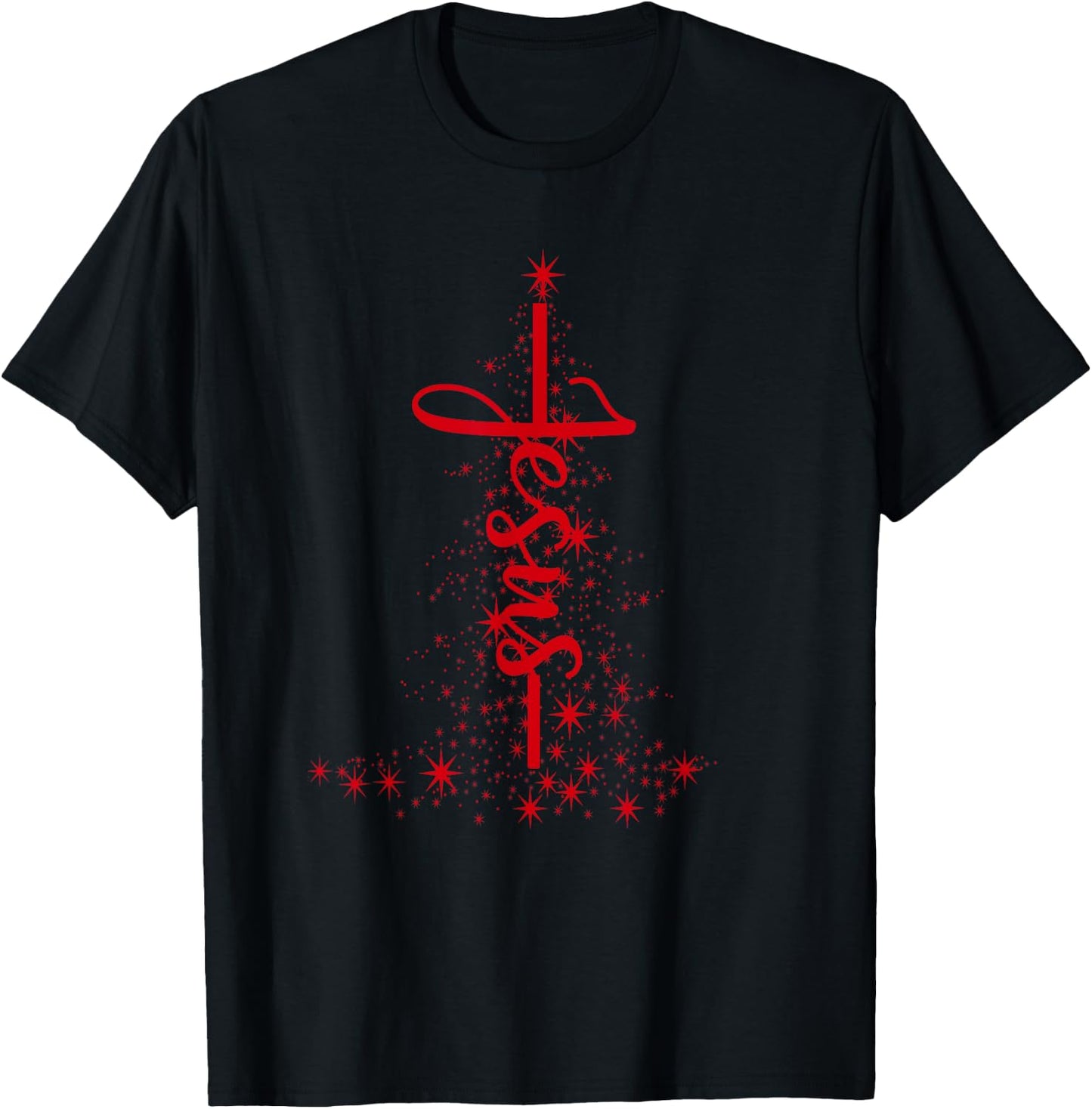 Christmas Christian Star Jesus Red Christmas Tree Faith Gift T-Shirt - T-Shirt | Black