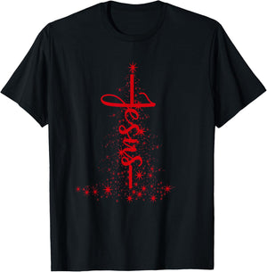 Christmas Christian Star Jesus Red Christmas Tree Faith Gift T-Shirt - T-Shirt | Black