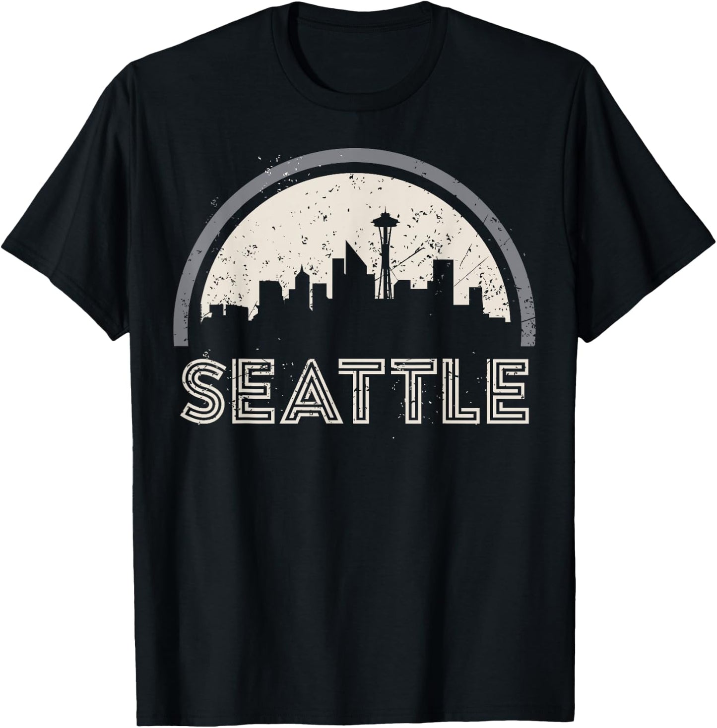 Grunge Seattle Skyline Distressed Look T-Shirt - T-Shirt | Black
