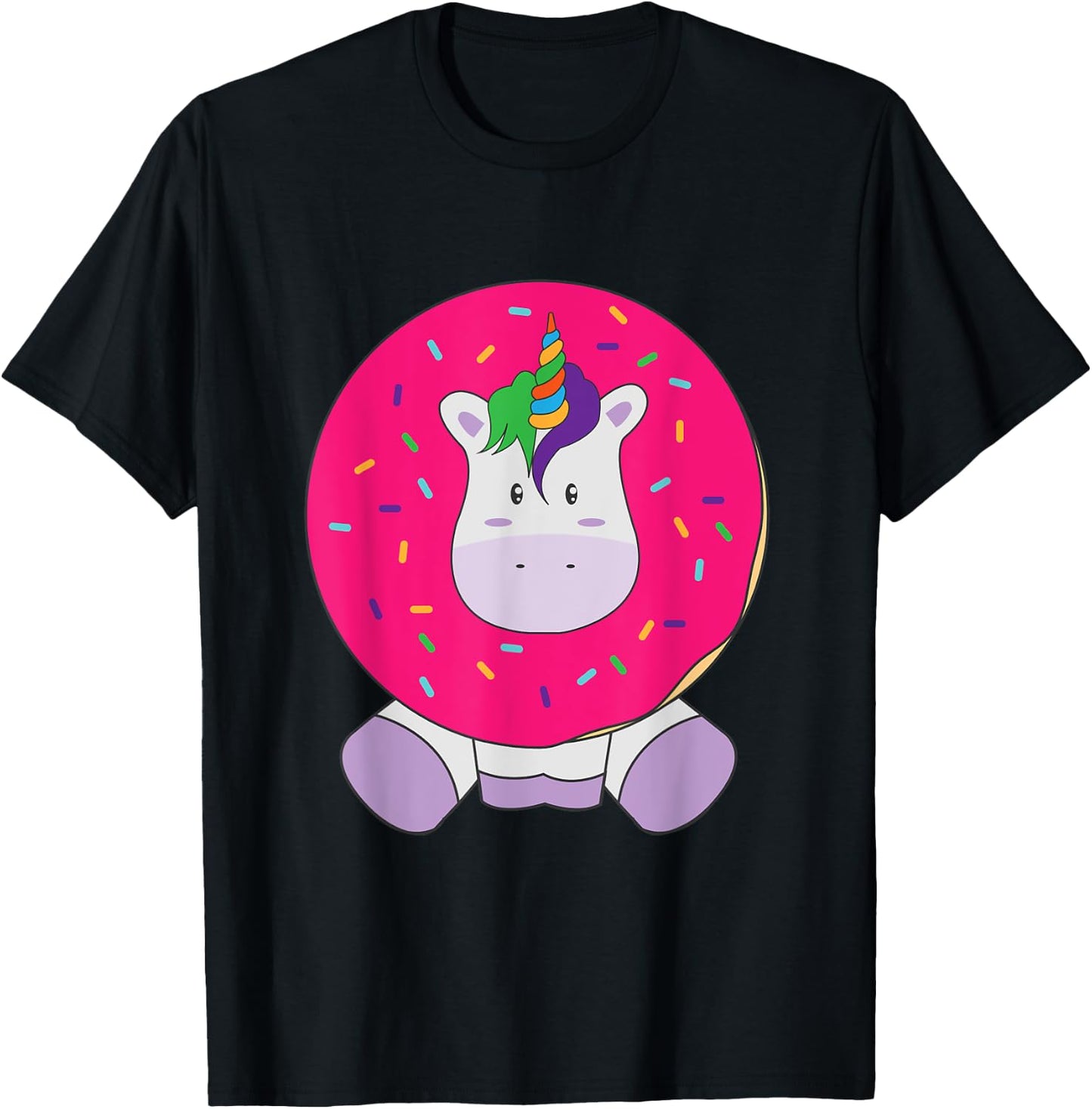 Cute Unicorn Donut Kawaii Girly Women T Shirt T-Shirt - T-Shirt | Black
