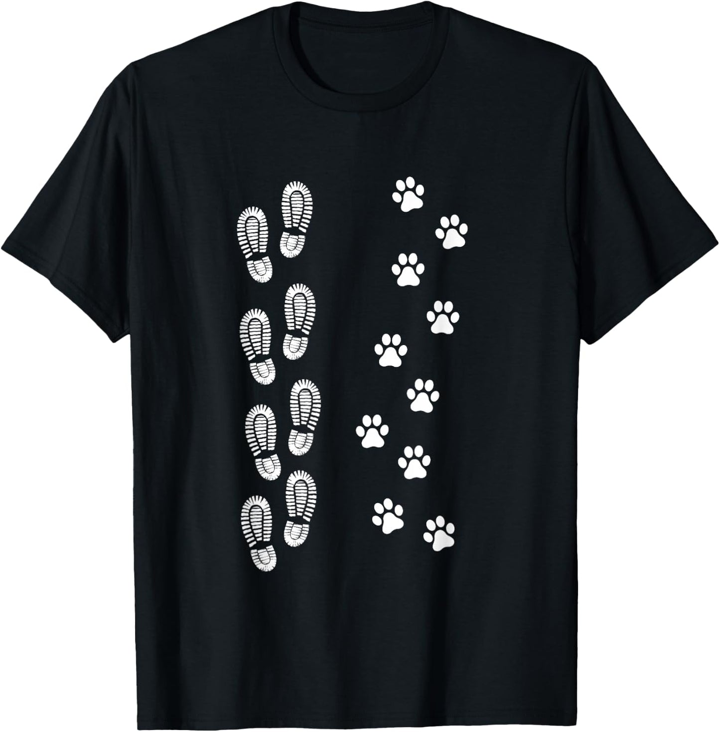 Dog and Man Hiking Dog Hiker People that Hike With Dogs Paw T-Shirt - T-Shirt | Black