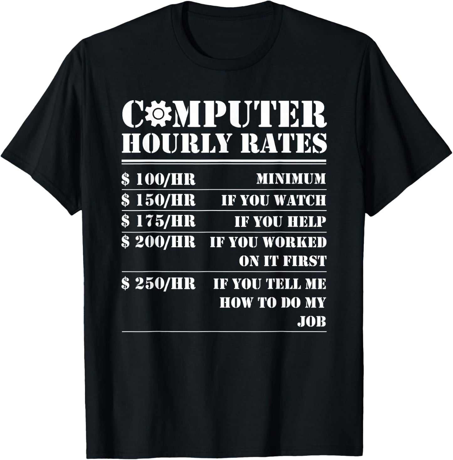 Computer Repair Hourly Rate Funny Tech Support Labor Gifts T-Shirt - T-Shirt | Black