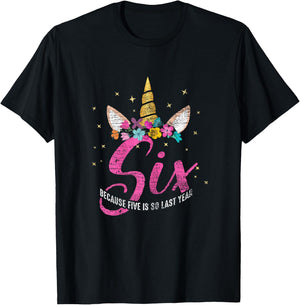 6 Years Old Birthday Girl Gifts Unicorn 6th Birthday T-Shirt - T-Shirt | Black