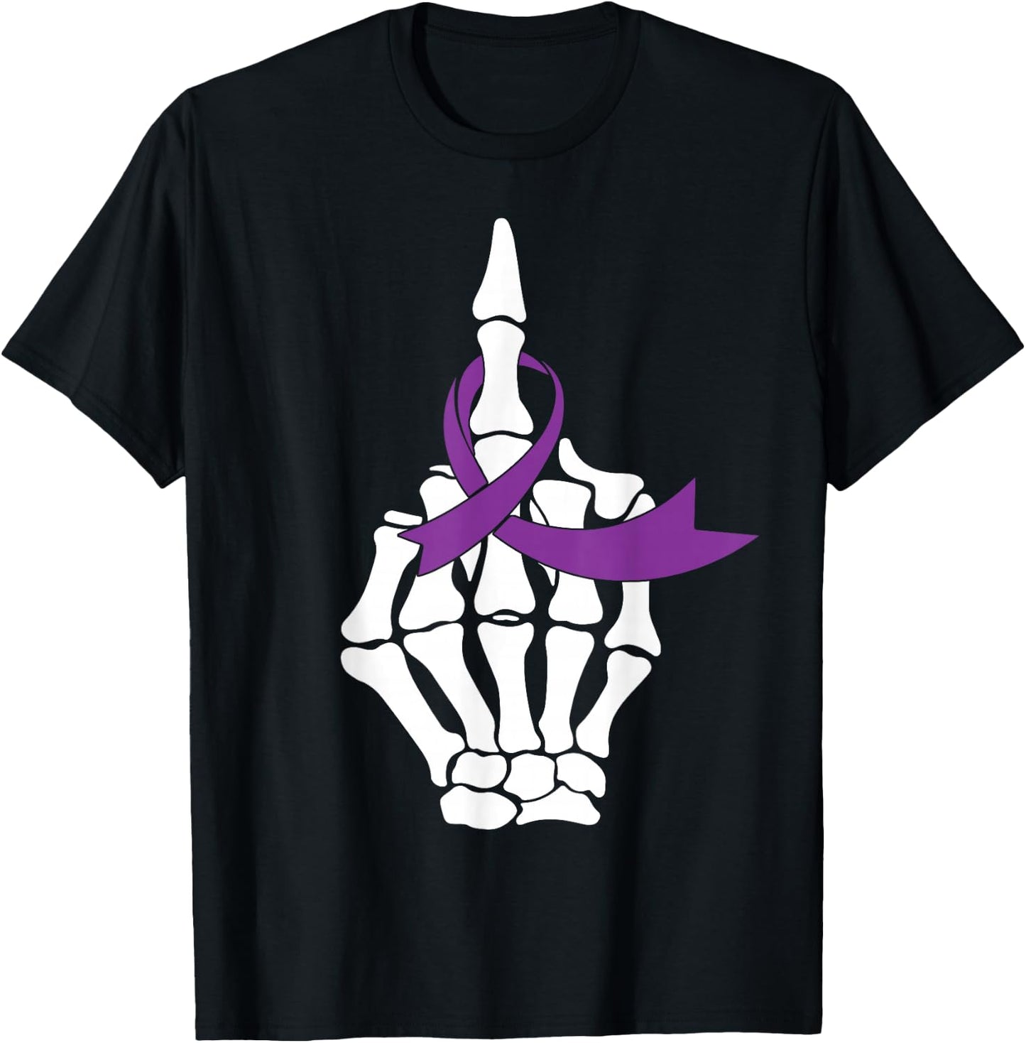 Fuck Pancreatic Cancer Middle Finger Purple Ribbon Shirt T-Shirt - T-Shirt | Black