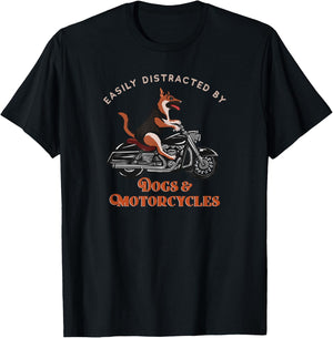 Easily Distracted By Dogs & Motorcycles - Motorcycle Rider T-Shirt - T-Shirt | Black